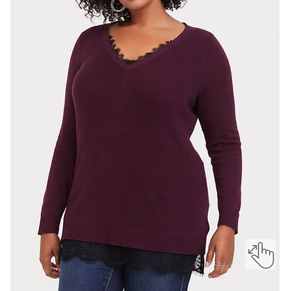 Torrid Pull Over Lace V-Neck Sweater (size 0)